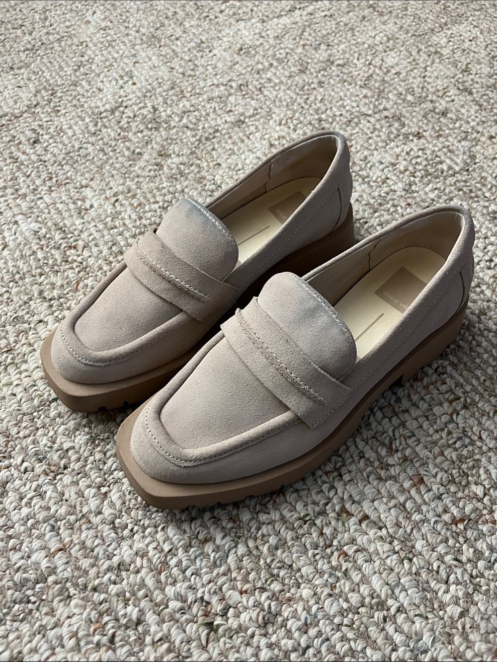 Dolce Vita Taupe Suede Lug Sole Penny Loafers